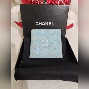 💥Authentic💥 CHANEL New Travel Line Light Blue Nylon Leather Wallet